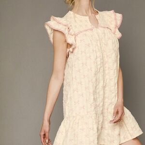 Umgee USA Umgee Bow Print Ruffled Cap Sleeve Mini Dress